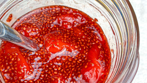 Strawberry chia jam in a jar