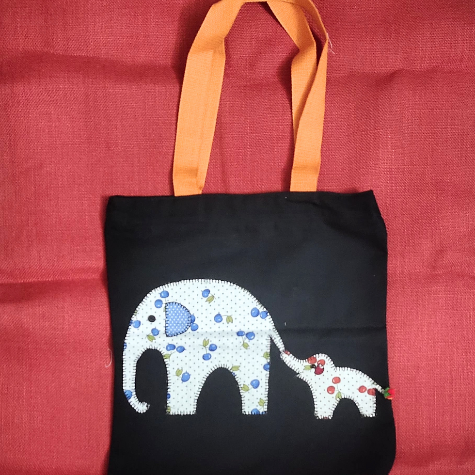 Mother and Baby Elephant Applique Tote Bag