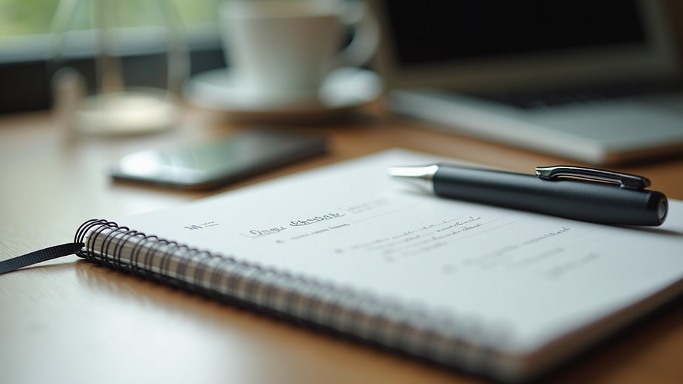 Close-up view of a notebook with relationship notes and a pen