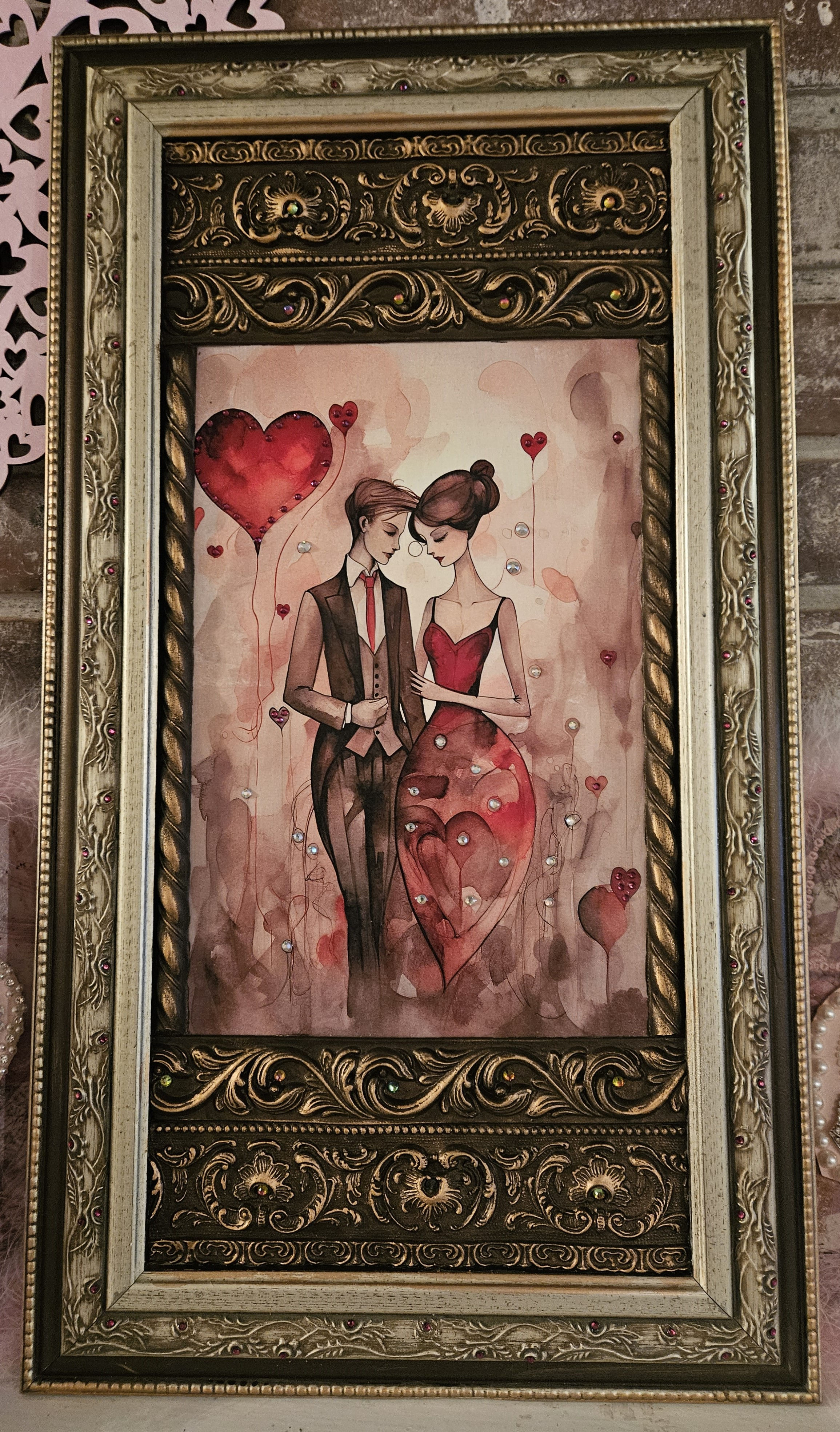 #383 Valentine Couple & Embellished Heart Framed Art Set
