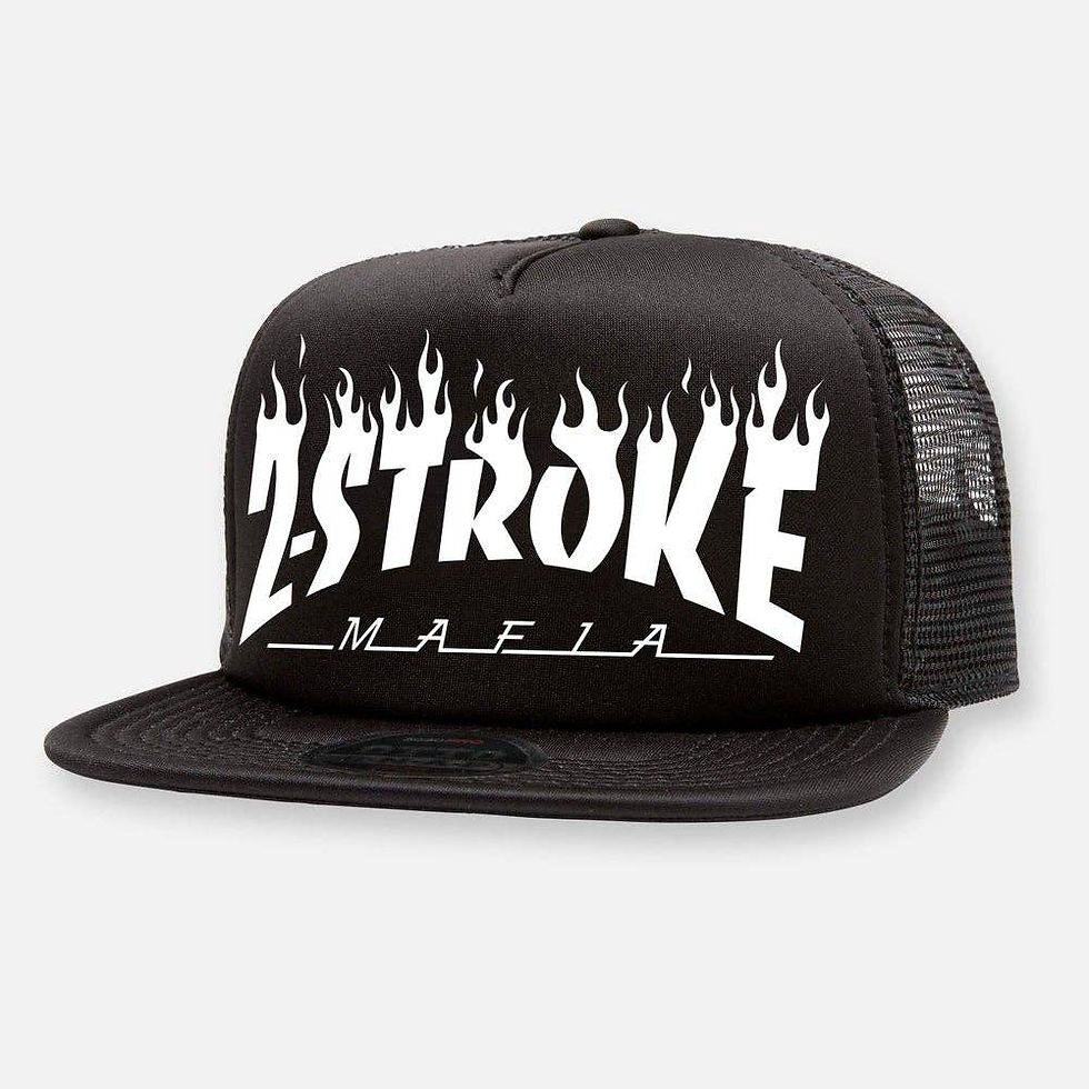 Thumbnail: Black trucker hat with 2STROKE MAFIA flame text