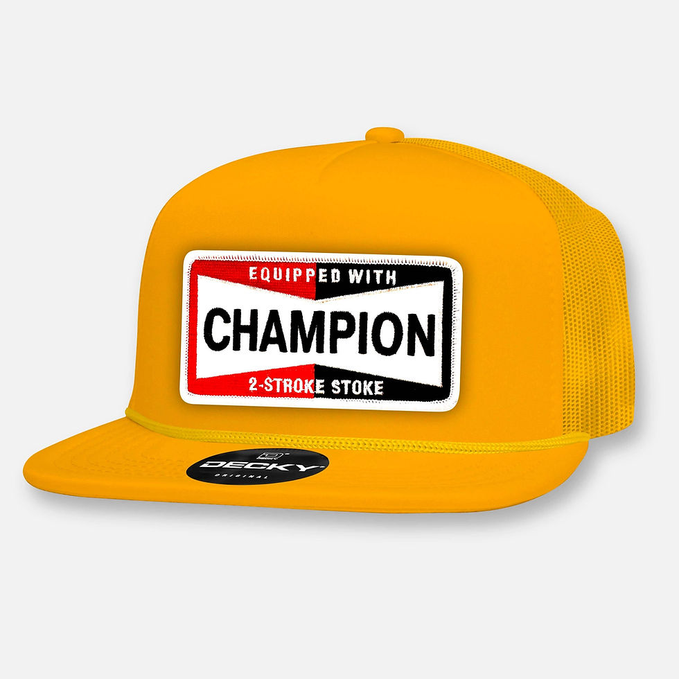 Thumbnail: Yellow snapback hat with Champion 2-Stroke Stoke patch