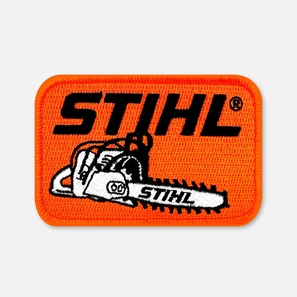 Stihl embroidered patch with chainsaw logo
