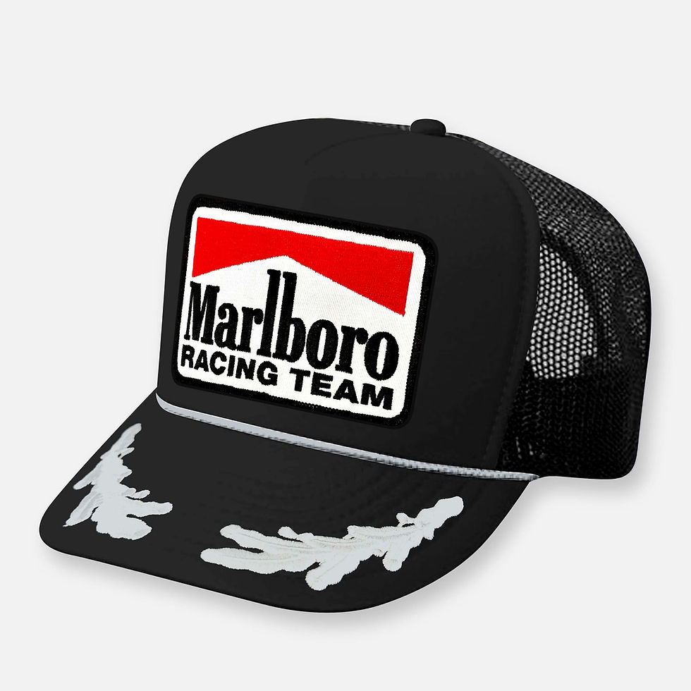 Thumbnail: Marlboro Racing Team black trucker hat with white leaves