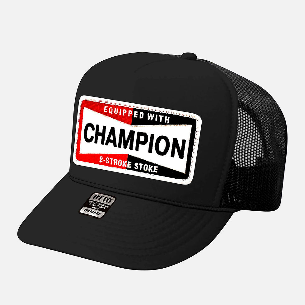Thumbnail: Black trucker hat with Champion 2-Stroke Stoke patch