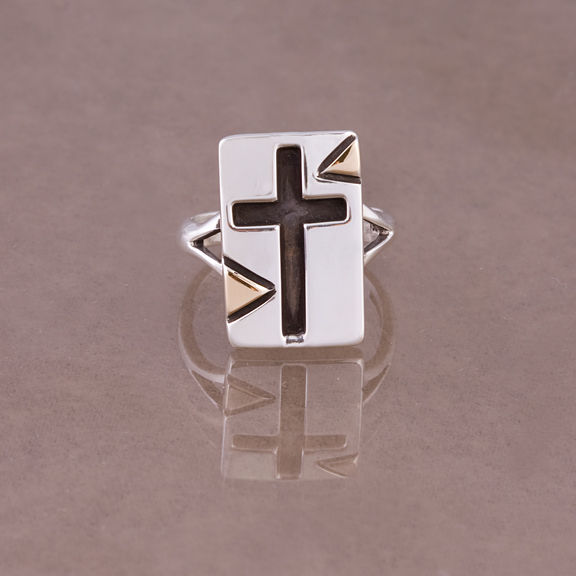 Thumbnail: Ron Henry Sterling/14k Cross Ring RG-0006