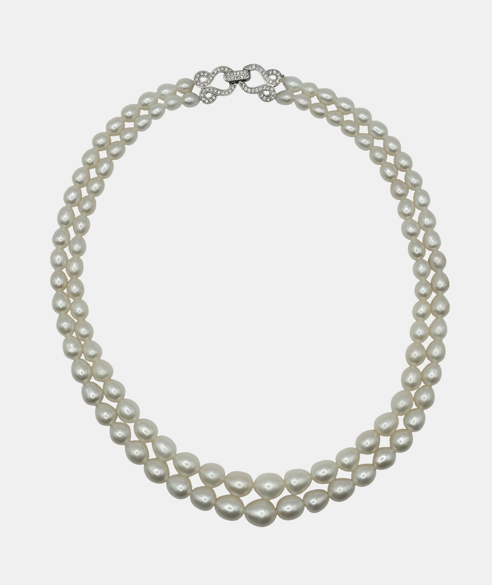Thumbnail: Freshwater White Gradation Oval Pearl Set (Double Line)