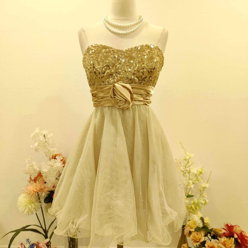 slim fit dress slacks Light Gold Strapless Mirror Sequin Mini Cocktail Dress main image 0