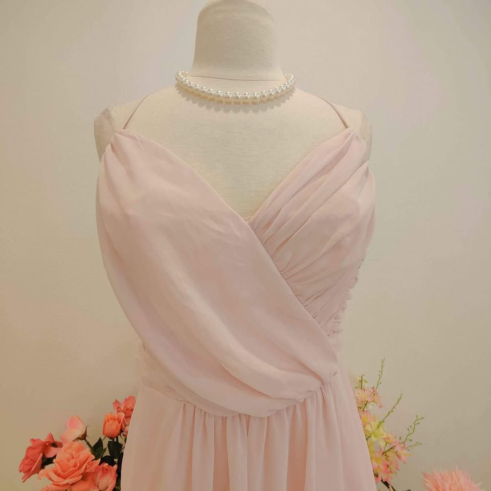 Hình thu nhỏ: wedding formal attire women, special occasion dress size 14, bridesmaid pink chiffon, flattering fit formal gown MEOYEUUS