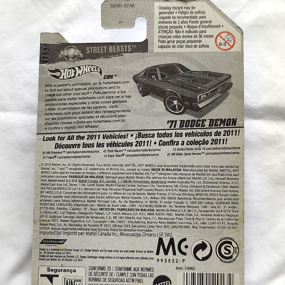 Thumbnail: Hot Wheels Street Beasts Series '71 Dodge Demon mặt sau