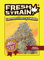 Front/Back of Fresh Strain Verified Genetics Trading Cards for the Lemon Cherry Cultivar including stats and details about lineage, growing region and more.