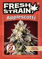 Front/Back of Fresh Strain Verified Genetics Trading Cards for the Applescotti Cultivar including stats and details about lineage, growing region and more.