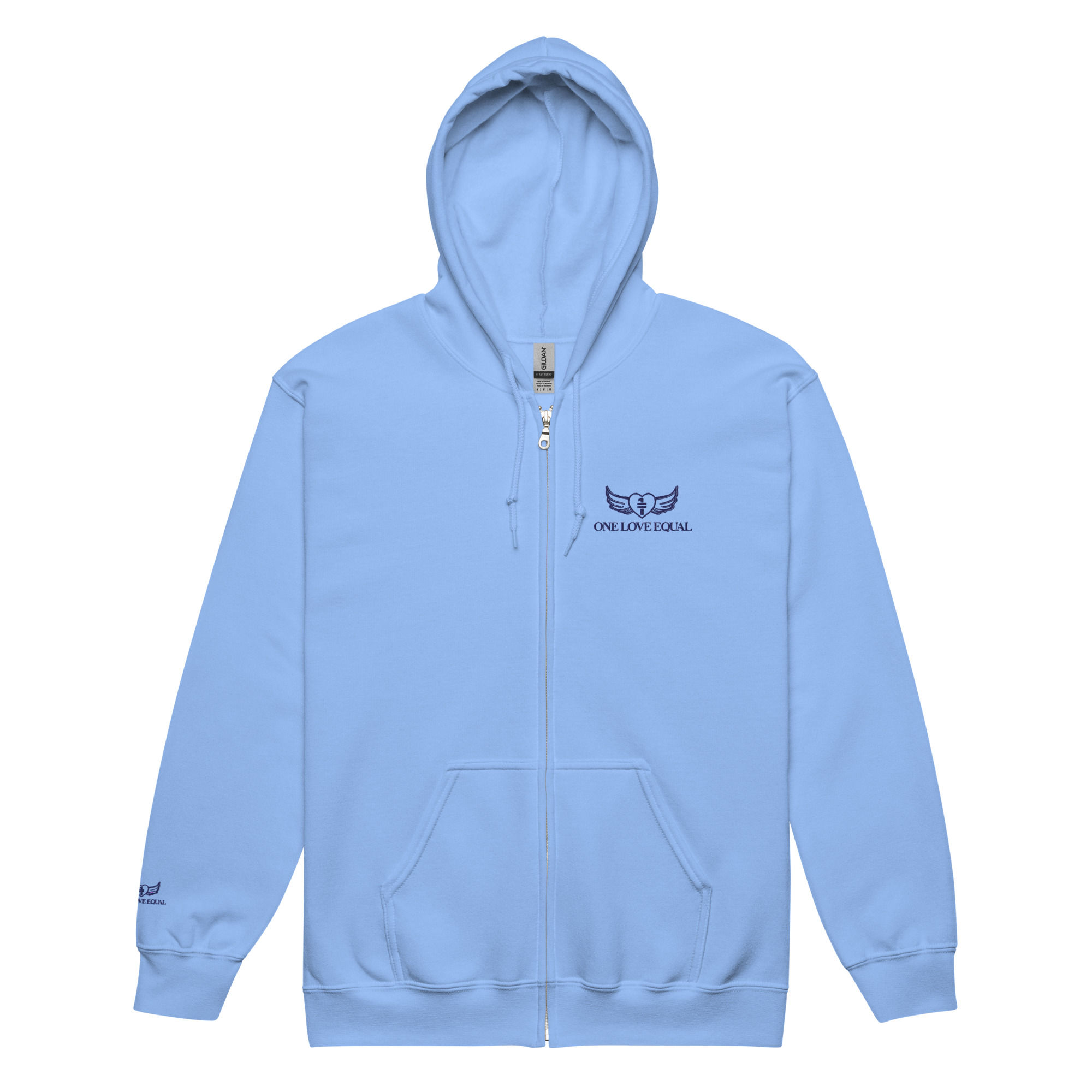Embroidered blue One love equal logo Unisex heavy blend zip hoodie