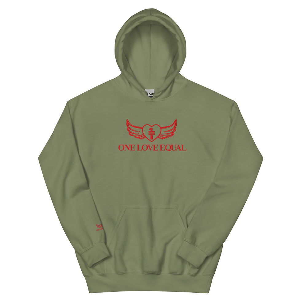 Thumbnail: Embroidered red One love equal logo Unisex Hoodie
