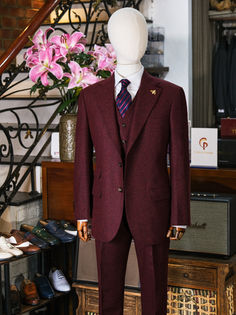 Bộ Suit Burgundy 3 mảnh vải flannel may đo bởi Carlo Pham Tailor