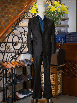 Futurist disco suit tailored by Carlo Pham.