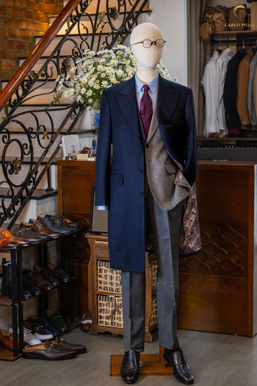 Dark navy Overcoat and purple tie