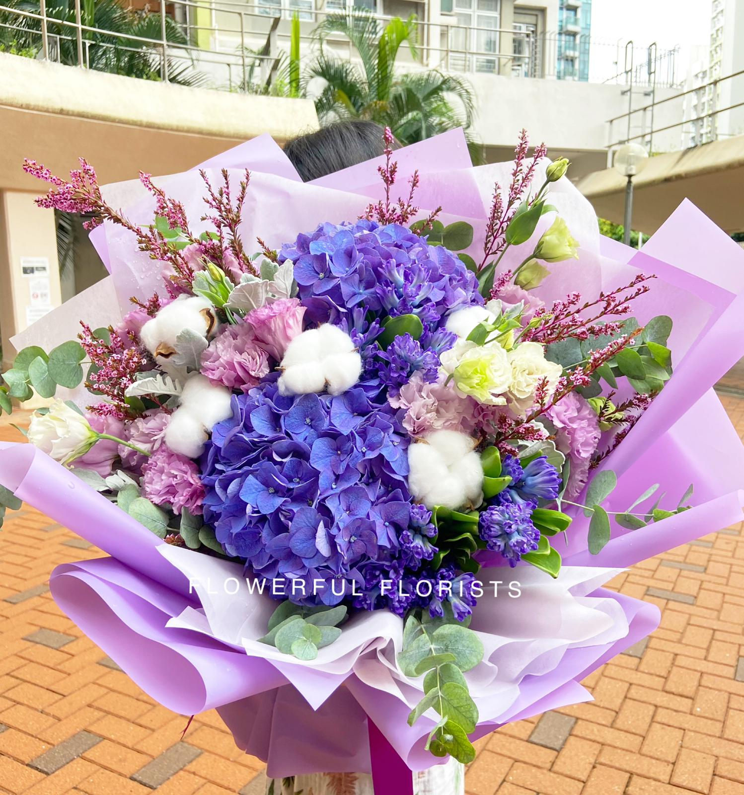 BO142 荷蘭紫色繡球花、荷蘭紫色風信子花束