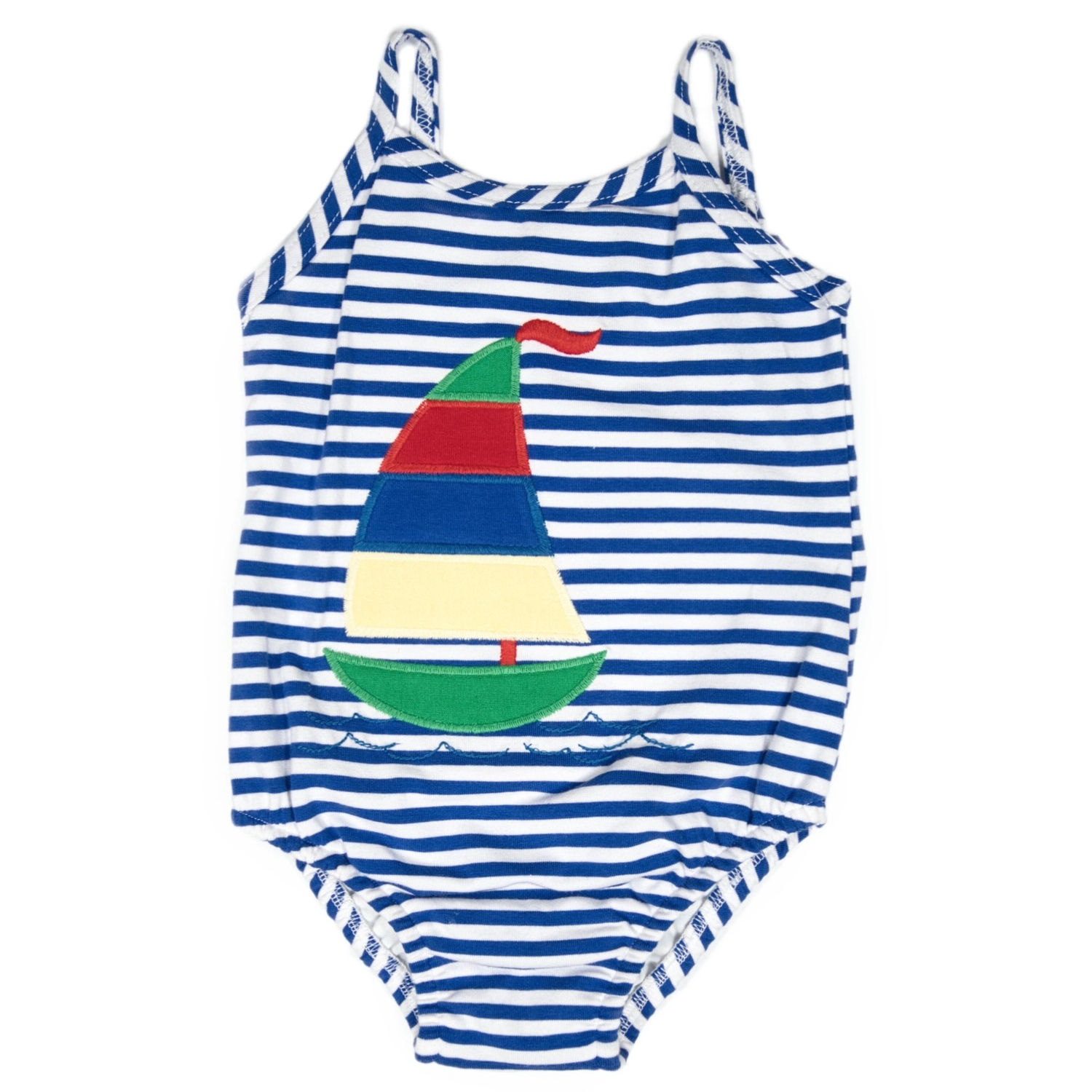 Bailey Boys | Girls Navy Striped Sailboat One Piece Swimsuit