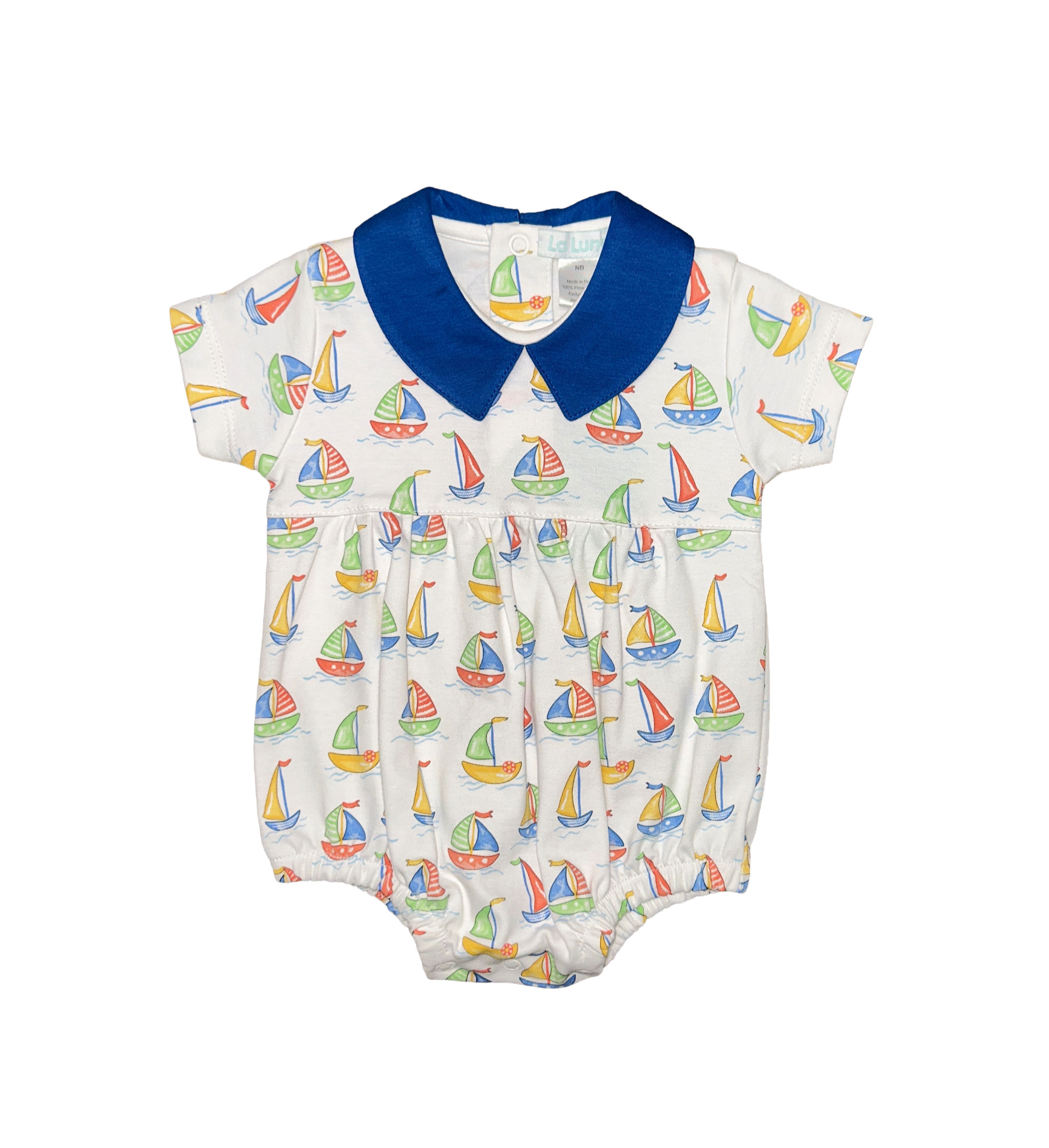 La Luna | Baby Boys Sailboat Print Blue Collar Bubble