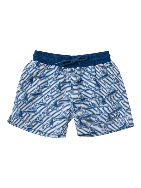 Prodoh | Toddler Boys Sailboat Stripe Boogie Board Swim Trunk