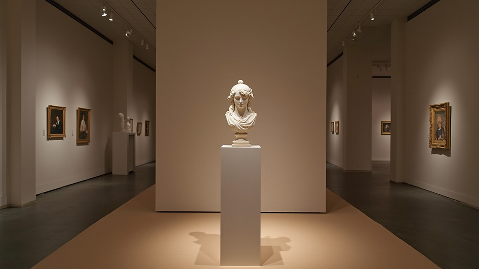 High angle view of a sculpture displayed on a pedestal in an art gallery