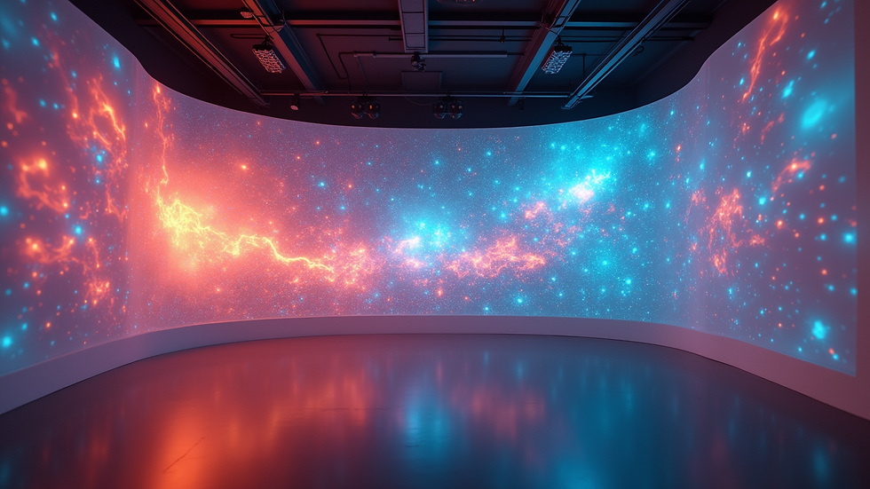 Close-up view of a digital art installation with vibrant colors