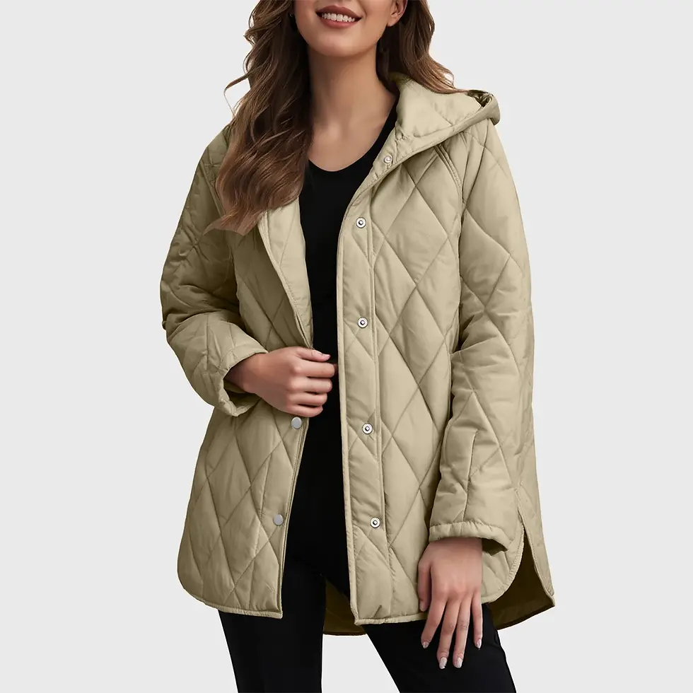 Miniatura: Jaqueta feminina de algodão, modelo parka casual com barra ondulada, coleção out