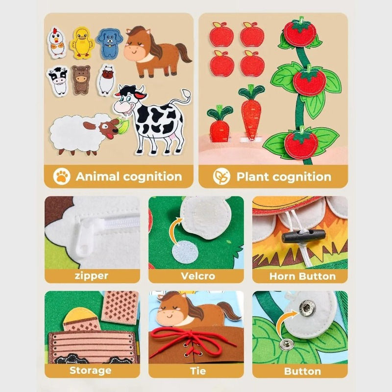 Thumbnail: Toddlers Montessori Toys Farm Animal Story Busy Cloth Book Preschool Learning Fi