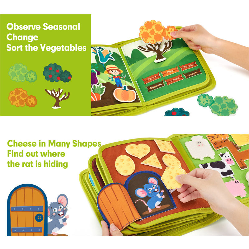 Thumbnail: Toddlers Montessori Toys Farm Animal Story Busy Cloth Book Preschool Learning Fi
