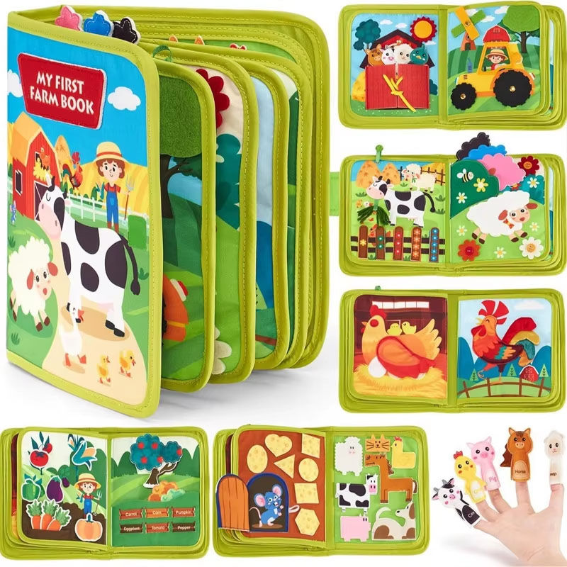 Thumbnail: Toddlers Montessori Toys Farm Animal Story Busy Cloth Book Preschool Learning Fi