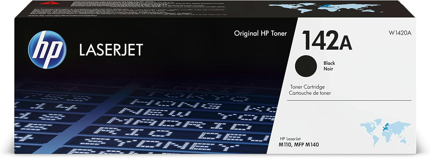 Original HP Toner, black box with text against a dark background, HP logo.