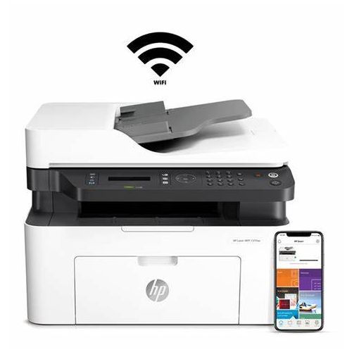 Imprimante HP et smartphone connectés avec le symbole WiFi en arrière plan.