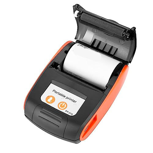 Portable printer with open lid and paper roll; Portable printer text displayed.