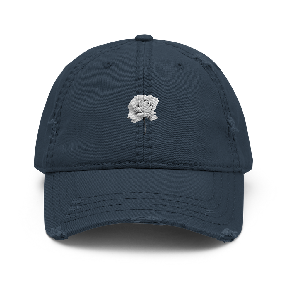Miniatura: Azul marino gorra de béisbol con rosa, Distressed Dad Hat | Otto Cap 104-1018, Rose Angel Handmade.