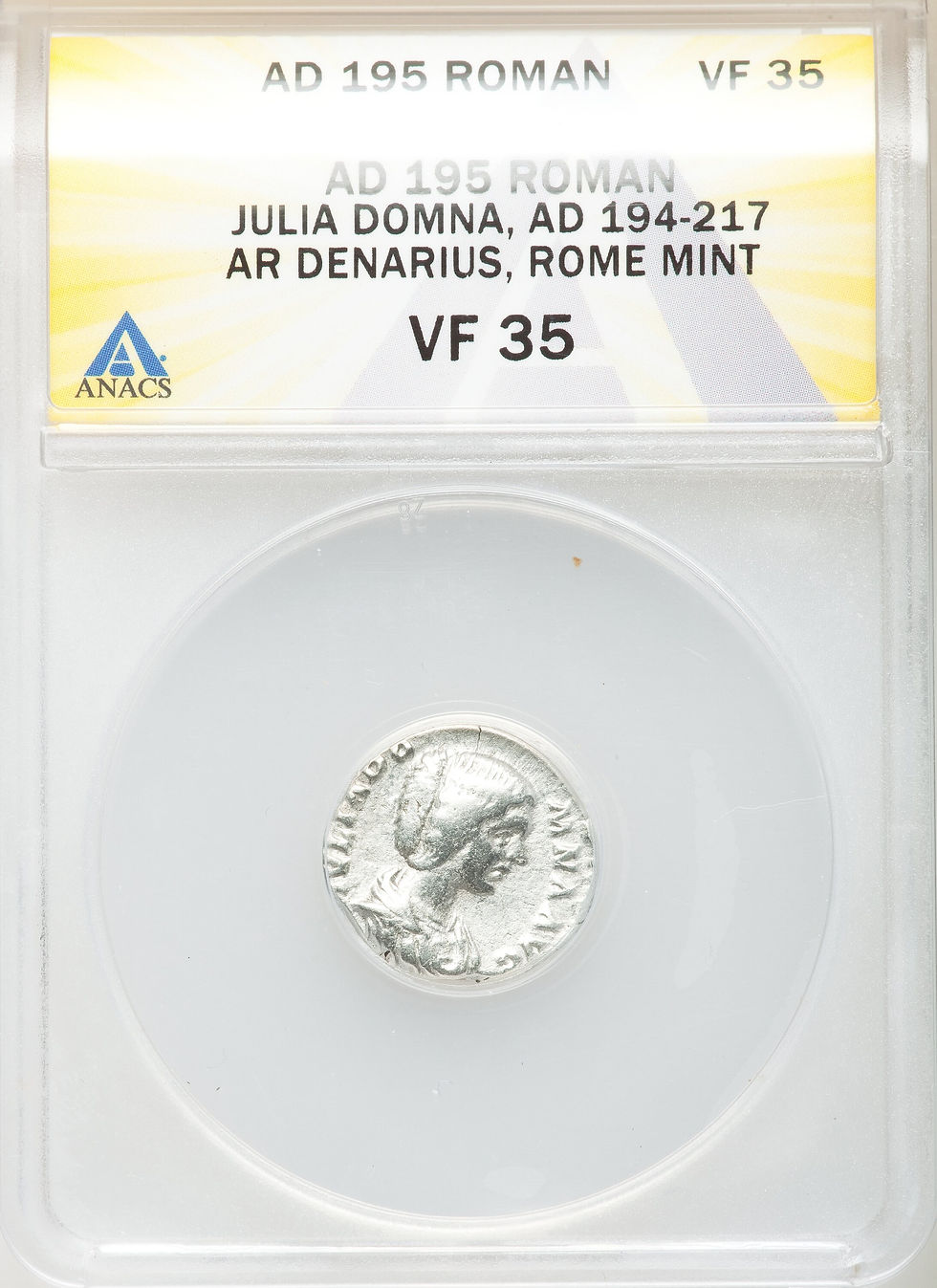 Miniatura: Moeda Romana Denário de Julia Domna (193-196 dC) certificada ANACS