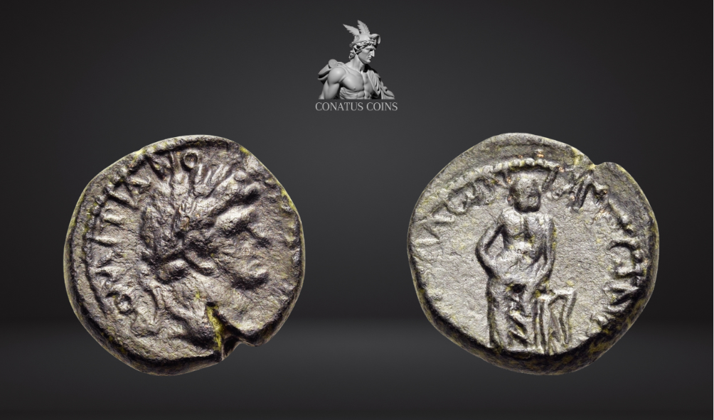 Moeda Romana Provincial Hemiassarion de Domitian, como Caesar (69-81 dC)