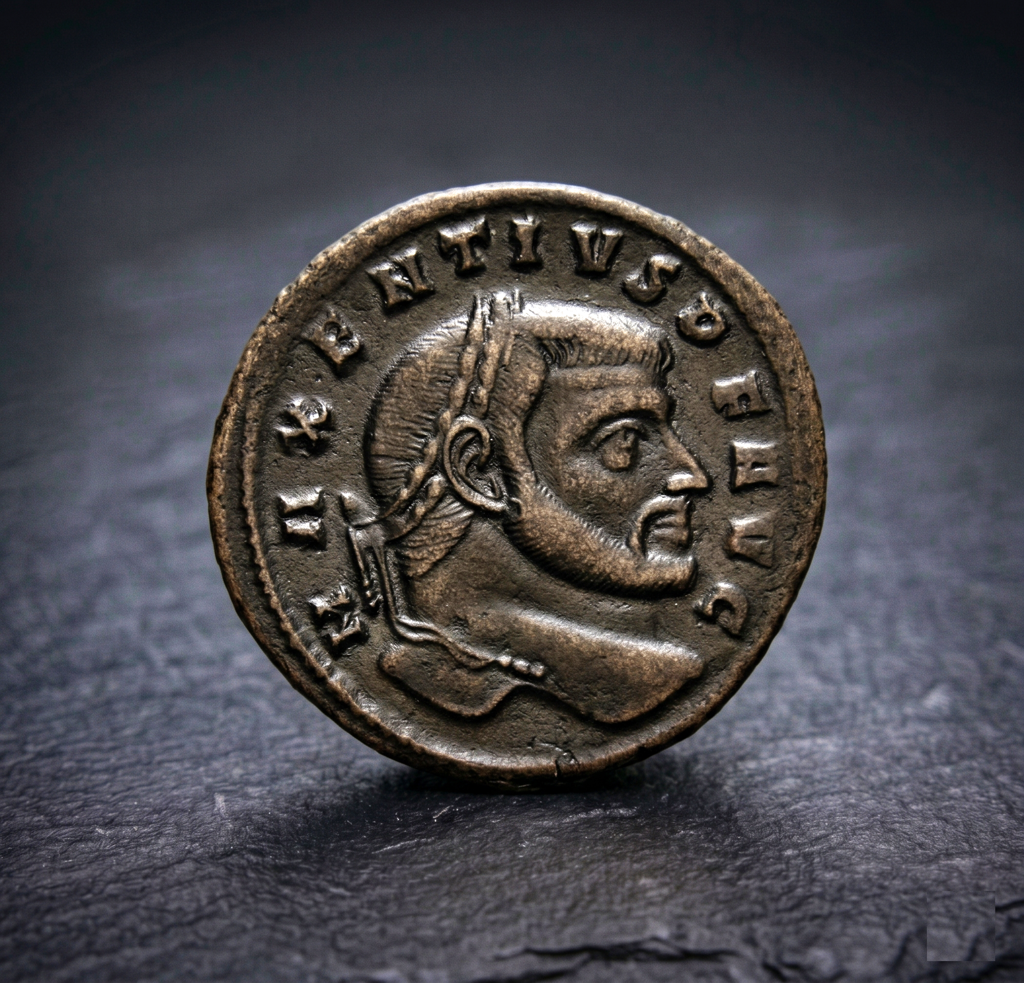 Moeda Romana Follis escasso de Maxentius (306-312 dC)
