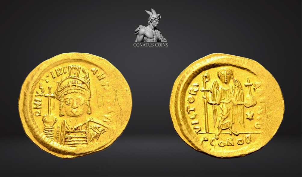 Moeda Bizantina Solidus de Justiniano. Constantinopla, 527-565dC.