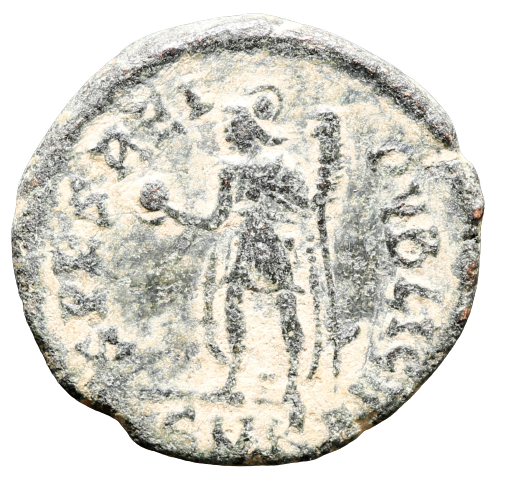 Miniatura: Moeda Escassa de Julian II "o apóstata" (355-361 dC). AE4. Cyzicus.