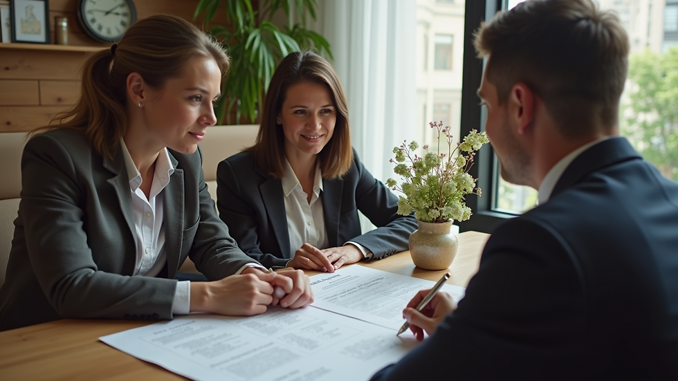 High angle view of a family discussing funeral plans with a service provider