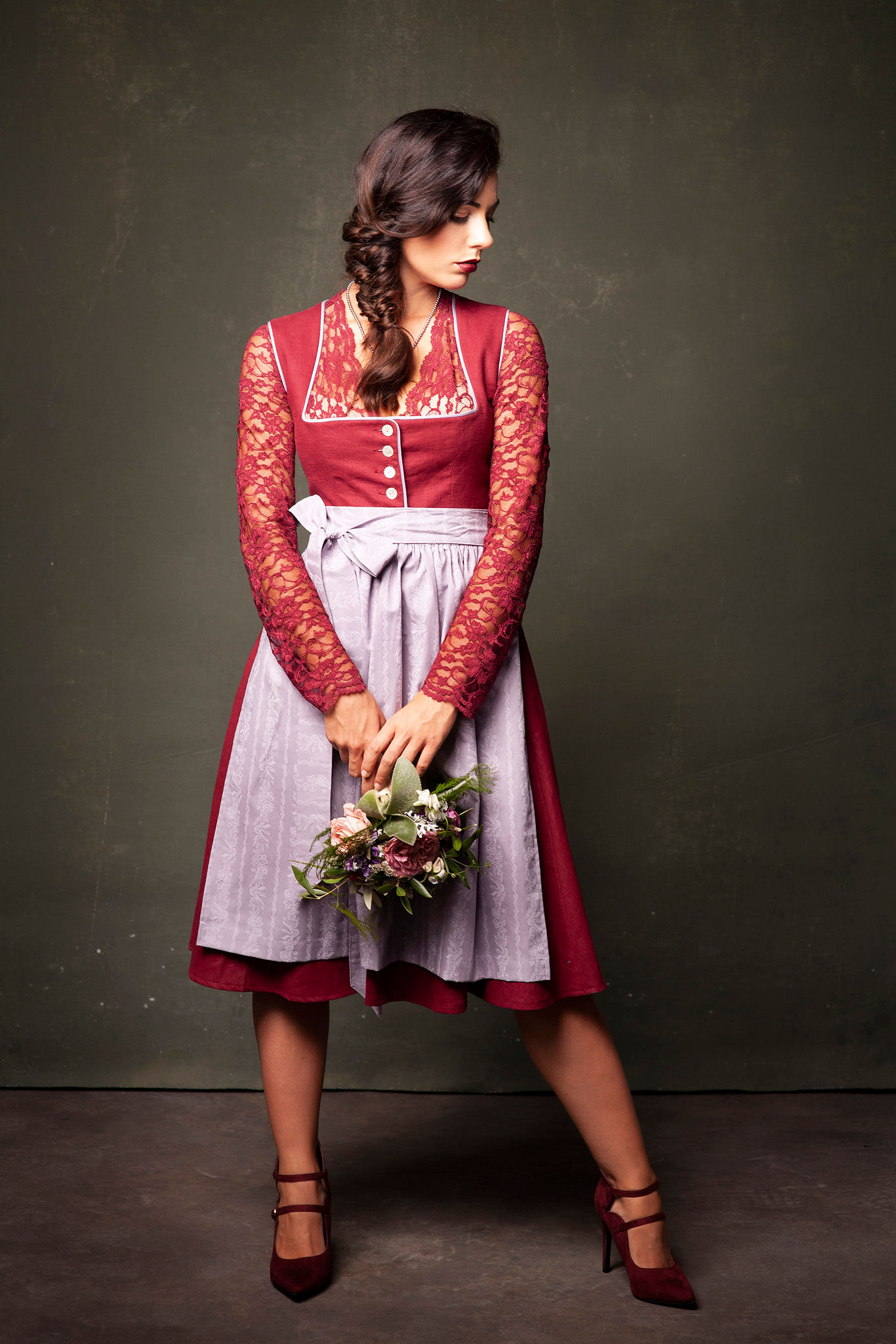 Dirnbluse ANNAMIRL Langarm rot