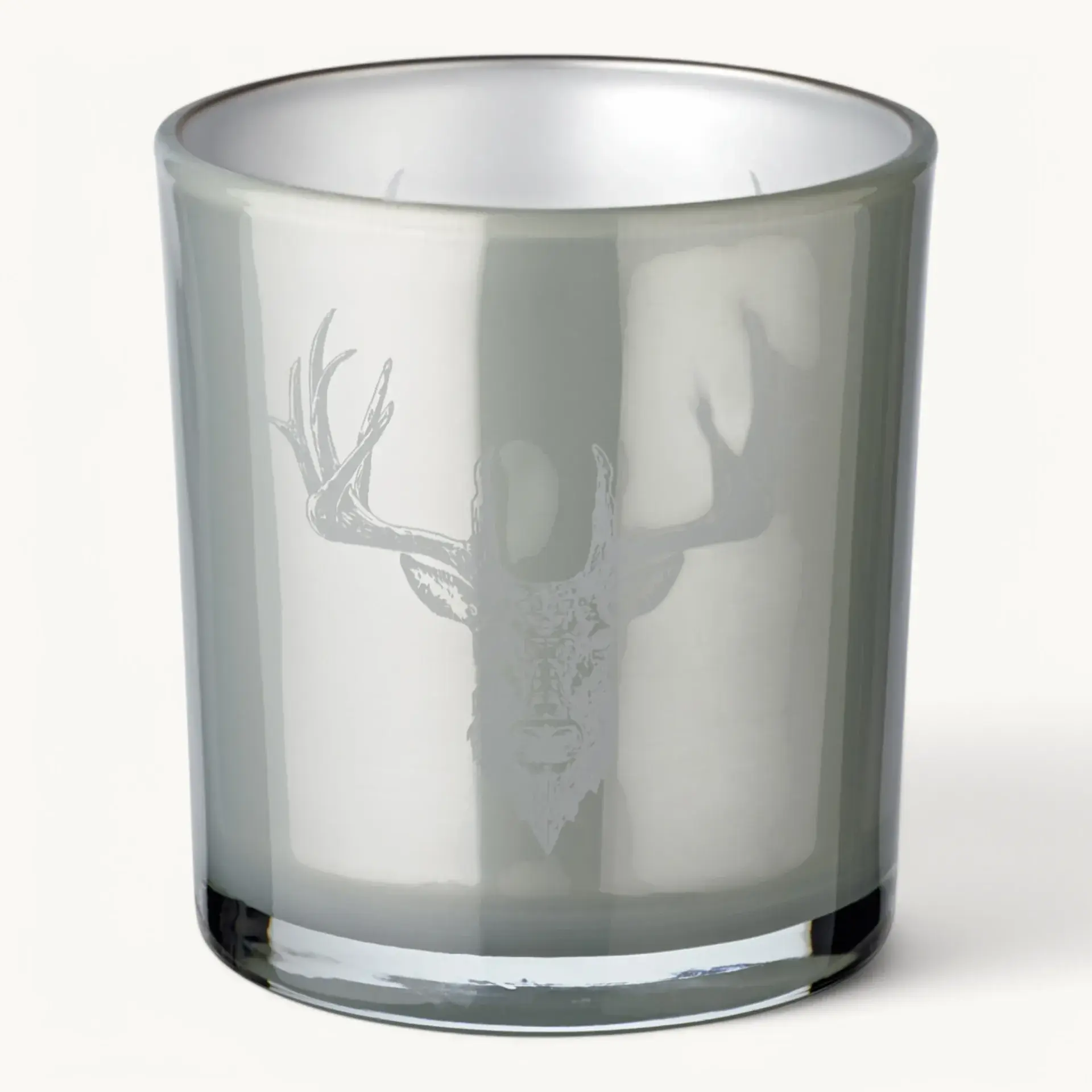 Windlicht PLATZHIRSCH Silbergrau 8 cm klein