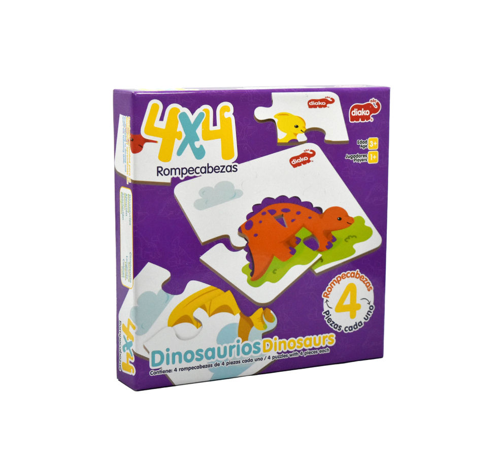 Rompecabezas 4 piezas 4x4 dinosaurios (set de 4)
