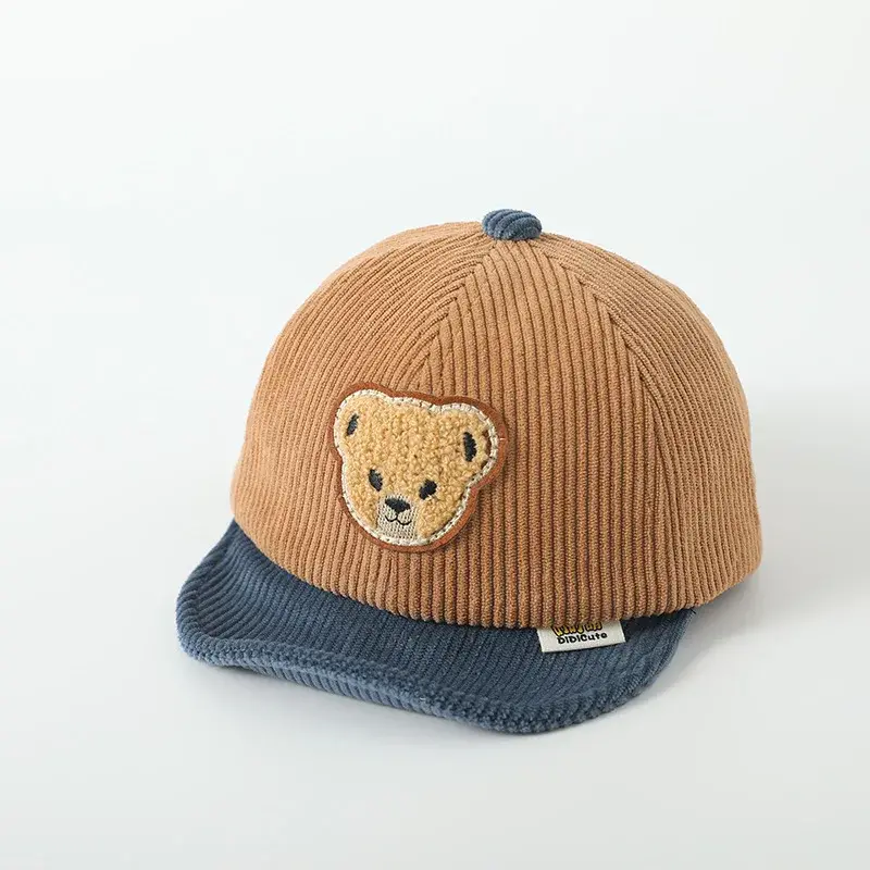 Thumbnail: New Corduroy Baby Hat Solid Color Cute Bear Ear Adjustable Baseball Caps Newborn
