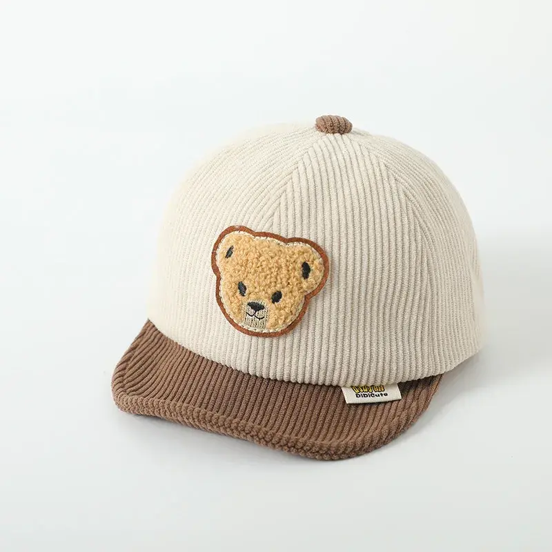 Thumbnail: New Corduroy Baby Hat Solid Color Cute Bear Ear Adjustable Baseball Caps Newborn