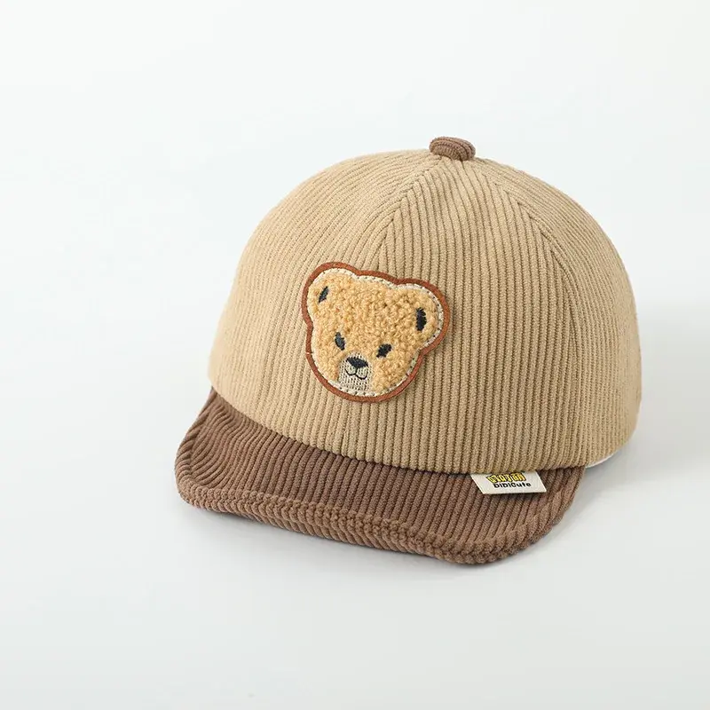 Thumbnail: New Corduroy Baby Hat Solid Color Cute Bear Ear Adjustable Baseball Caps Newborn