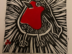 Linocut of a robin