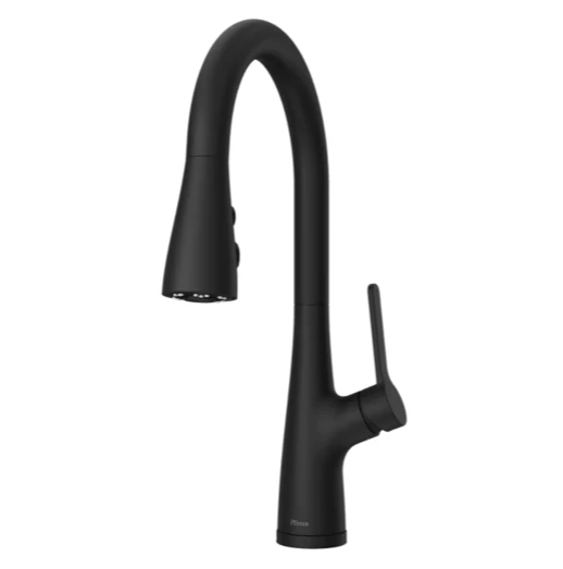 A sleek, tall black faucet 
