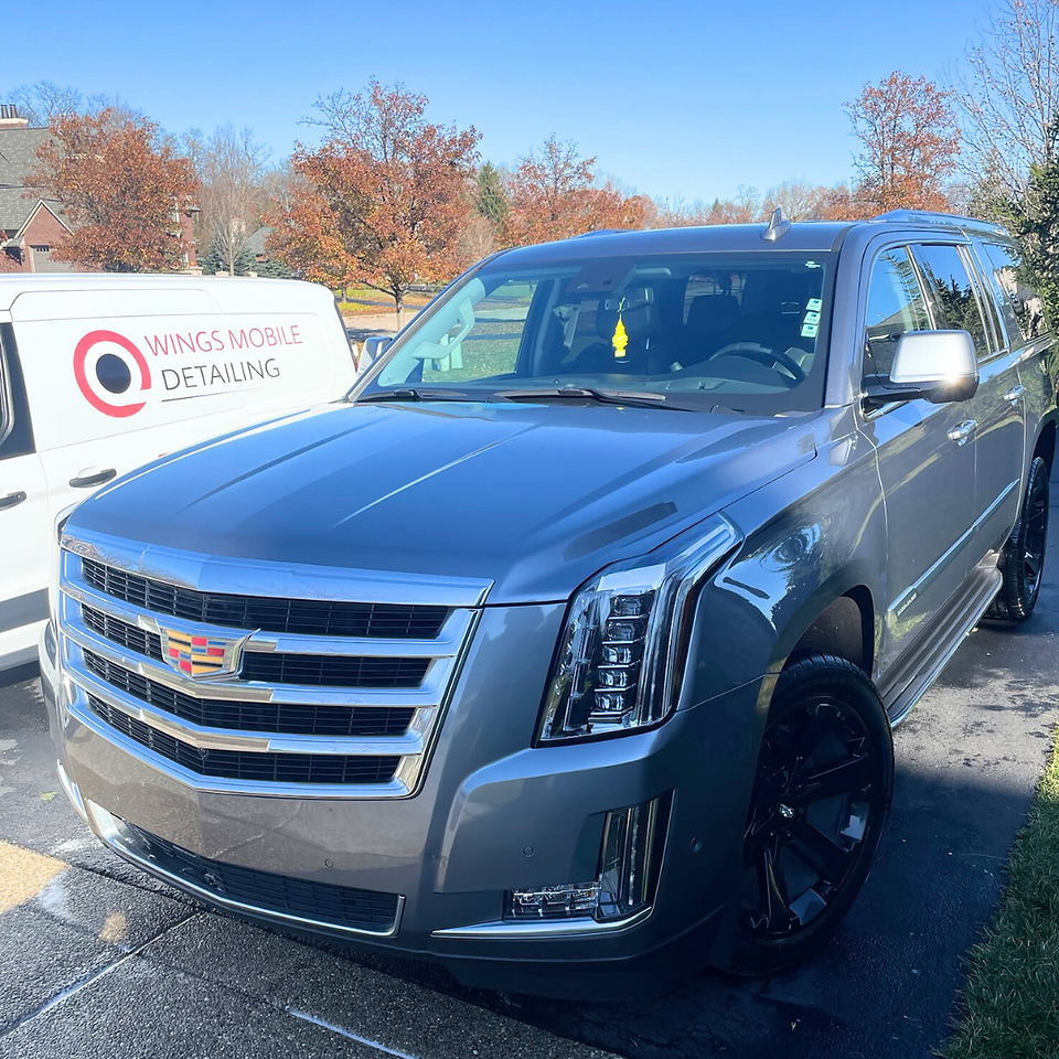 Wings Mobile Detailing the best mobile car detailing company working on a cadillac